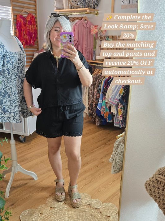 Black Eyelet Trim SHORTS