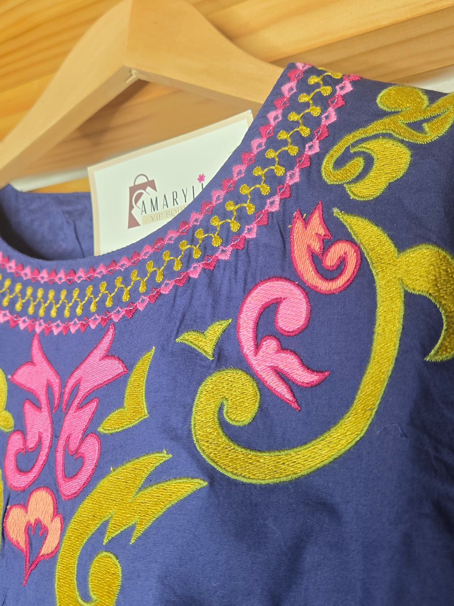 Embroidered Scallop Trim Short Sleeve Blouse