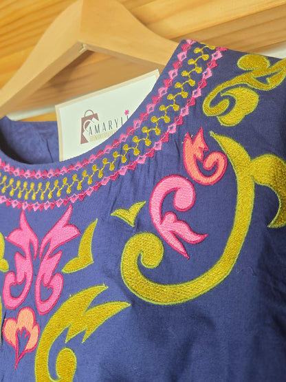 Embroidered Scallop Trim Short Sleeve Blouse