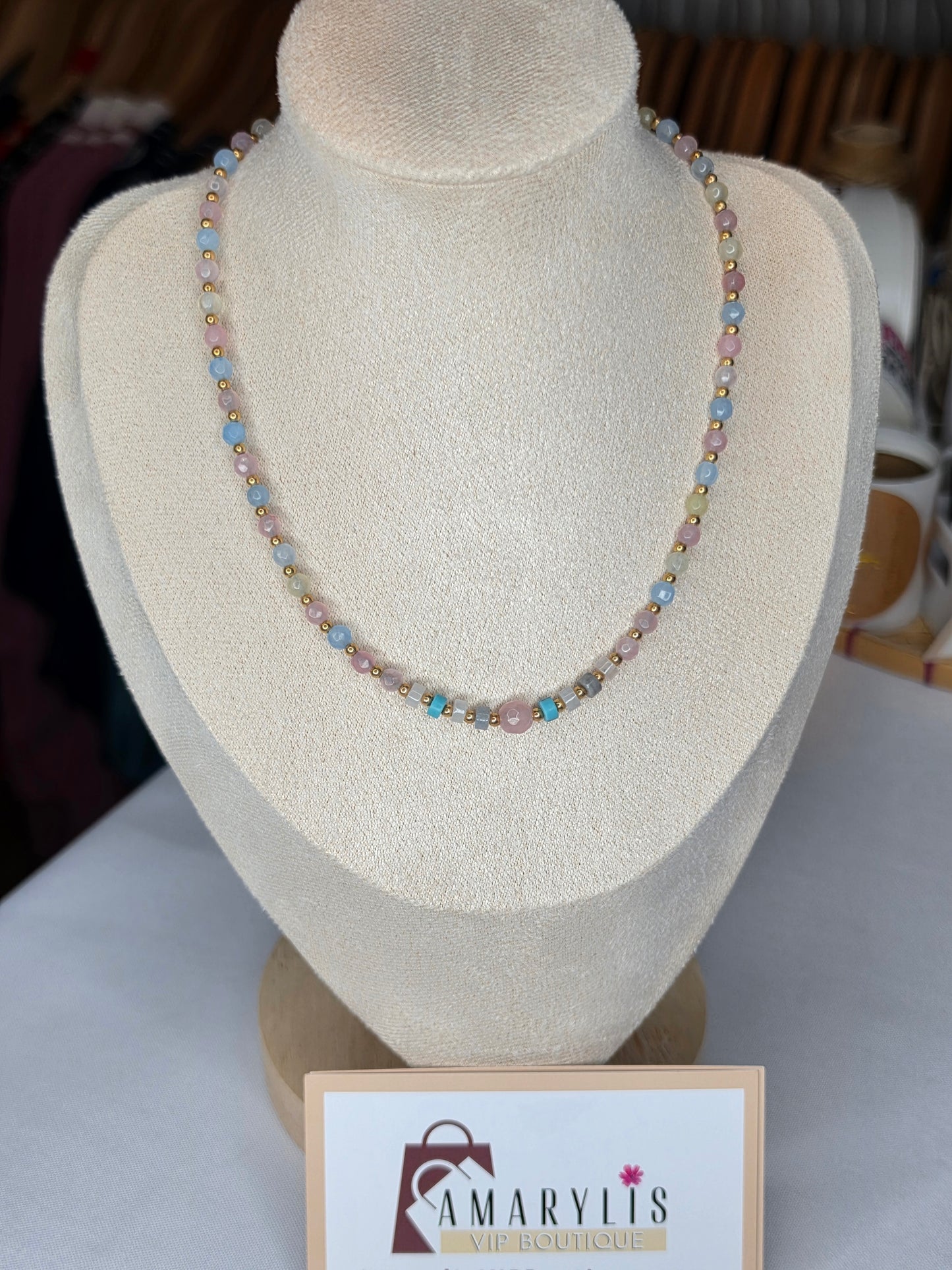 Semi-Precious Stone & Metallic Bead Statement Necklace