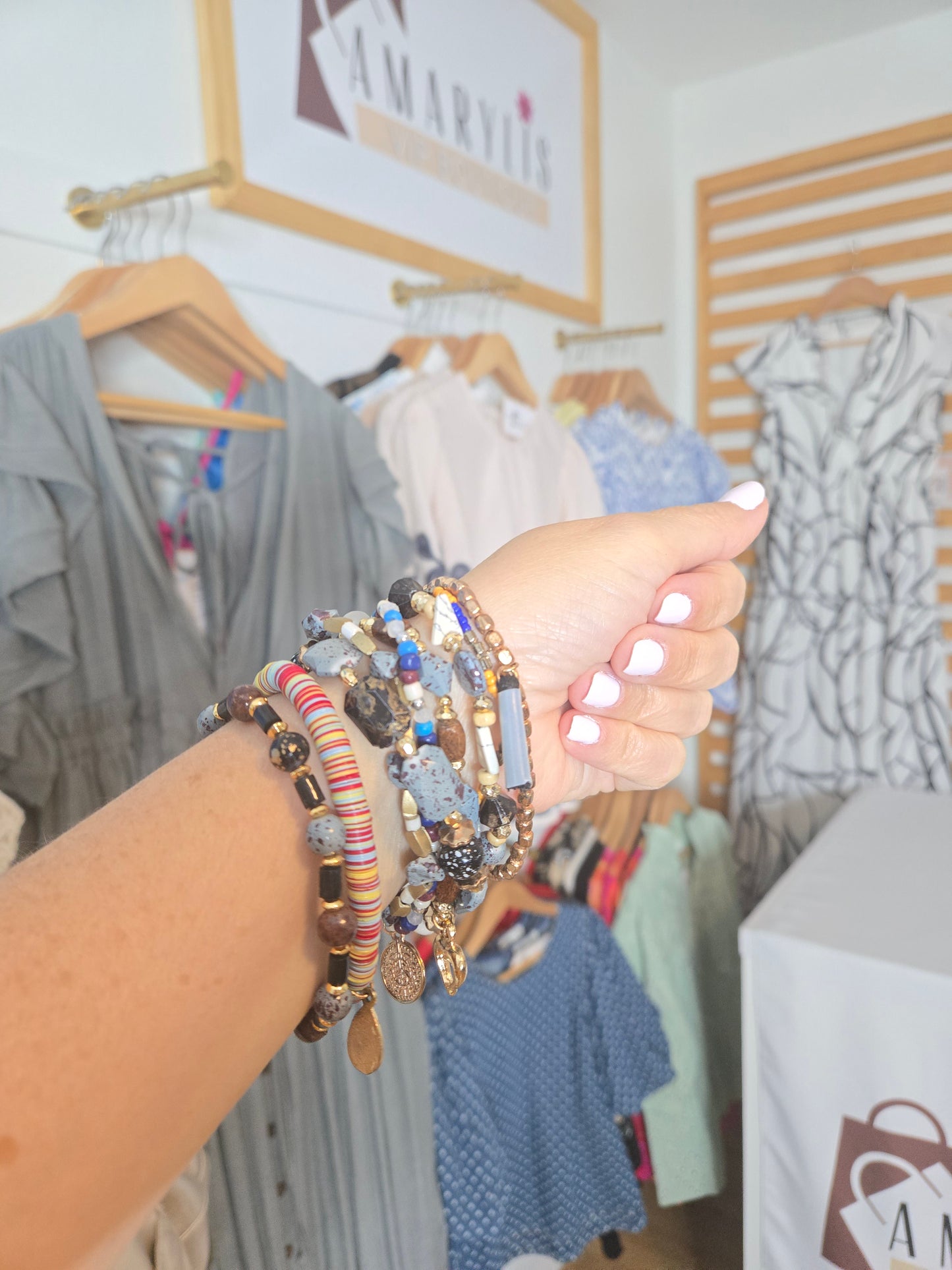 Set of 9 Layered Beaded Bracelets