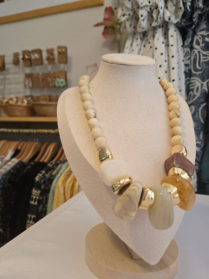 Bold Gold-Dipped Acrylic Beaded Statement Necklace