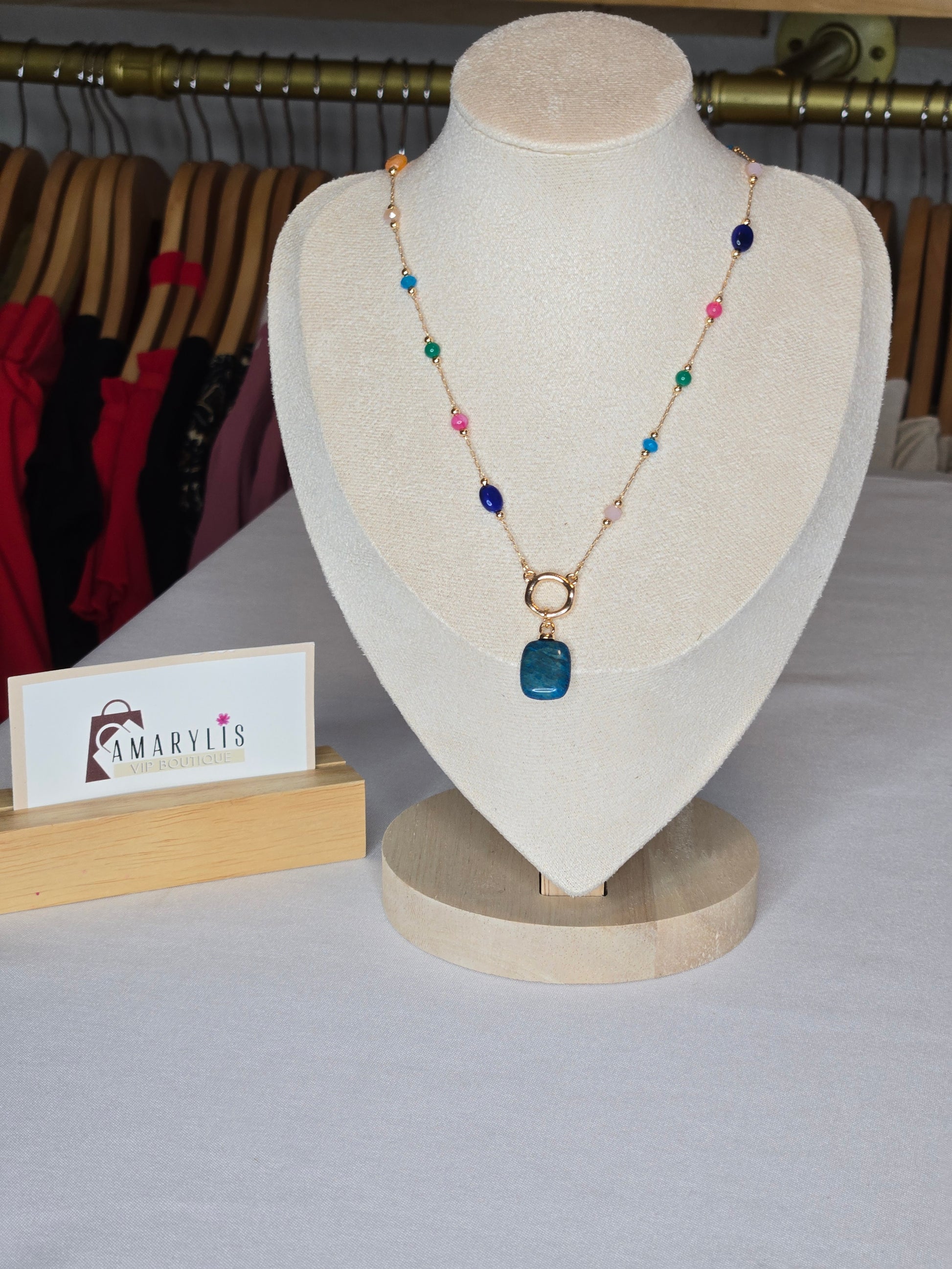 Multicolor gemstone pendant necklace featuring a delicate chain and an elegant pendant design, perfect for adding a sophisticated touch to everyday and special occasion looks.